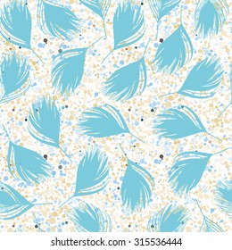 vector seamless pattern with peacock feathers and dots background. Boho style. 