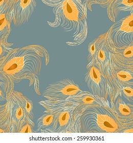 vector seamless pattern - peacock tail feathers
