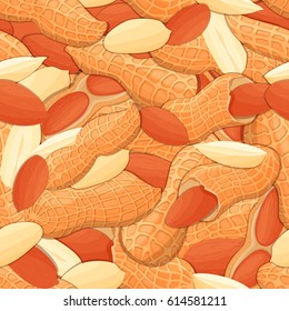 Vector seamless pattern peanut nut. Vector card illustration. Closely spaced peeled nuts and in shell it can be used as packaging design element printing brochures on healthy and vegetarian diet
