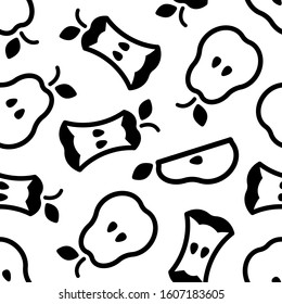 Vector seamless pattern with pear icons on white background; simple fruity design for fabric, wallpaper, wrapping paper, package, tablecloth, textile, web design.