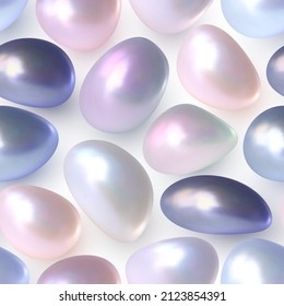 Vector Seamless pattern with Pearl Gems of Various Shapes and Colors. Nacre Texture. Iridescent Background.