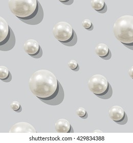 vector seamless pattern of pearls, white beads on gray background