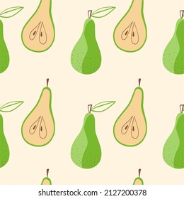 Vector seamless pattern with pears. Pattern with fruit. Vector fruit illustration. Natural seamless texture. A Scandinavian-style pattern on a blue background.For fabric, textile, and Wallpaper design