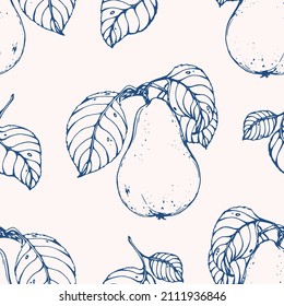 Vector seamless pattern with pears. Hand drawn textures. Elegant seamless botanical pattern for paper, fabric, wallpaper, surface design