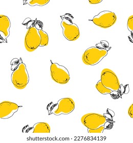 Vector seamless pattern with pears isolated on white. Hand-drawn texture with fresh fruits.