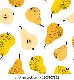 Vector seamless pattern. Pears juicy fruits. Yellow and black ripe foodie background