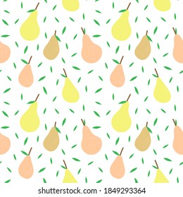 Vector seamless pattern with pears and leaves. Cute children's motif.
