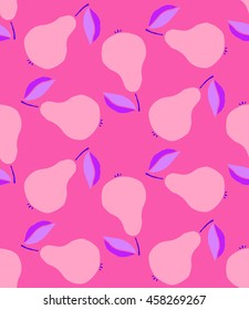 Vector seamless pattern with pears on the pink background, cute painted in a flat style fruit, abstract hand drawing, print for wallpapers, web page, surface textures, textile.