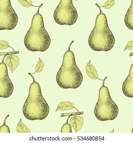 Vector seamless pattern with pears. Retro style.