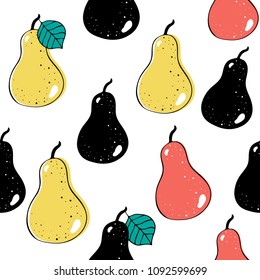 Vector seamless pattern with pears. Scandinavian motives. Drawing by hand. Cute print