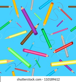 Vector seamless pattern with pencils on the blue background