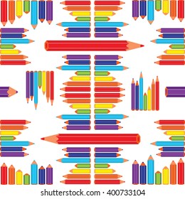 Vector seamless pattern with lot of pencils of rainbow colors.