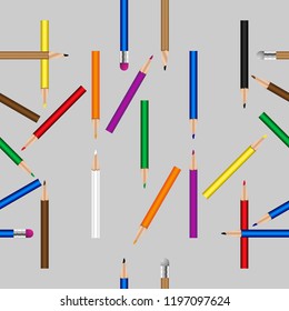 Vector seamless pattern with pencils, rubber and crayon, School objects vector seamless pattern,