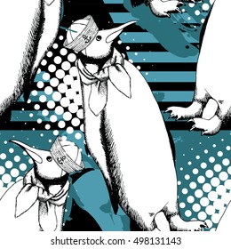 Vector seamless pattern with penguin 6