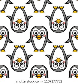 vector seamless pattern of penguin on white background. Illustration of bird Emperor penguins