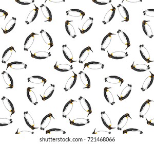 vector seamless pattern of penguin on white background. Illustration of bird Emperor penguins