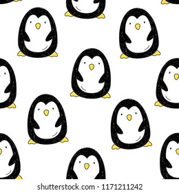 Vector seamless pattern with Penguins. The cartoon style.