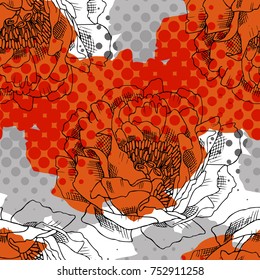 Vector seamless pattern with peonies 2