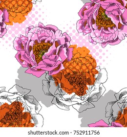 Vector seamless pattern with peonies 21