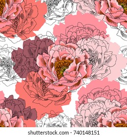 Vector seamless pattern with peonies 