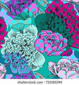 Vector seamless pattern with peonies. 4