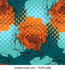 Vector seamless pattern with peonies 4
