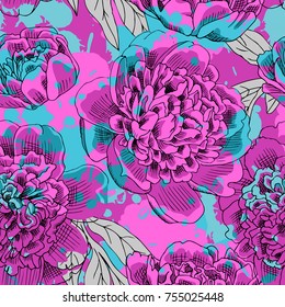 Vector seamless pattern with peonies 4