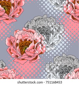 Vector seamless pattern with peonies 5