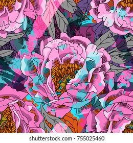 Vector seamless pattern with peonies 8