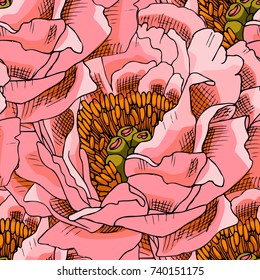 Vector seamless pattern with peonies H