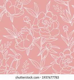 Vector seamless pattern with peonies on a pink background