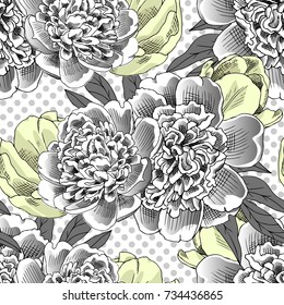 Vector seamless pattern with peonies and tulip 2