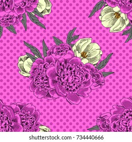 Vector seamless pattern with peonies and tulip 4