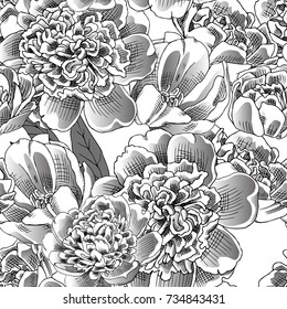 Vector seamless pattern with peonies and tulip 3