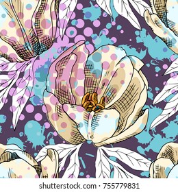 Vector seamless pattern with peonies and tulips 4