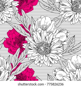 Vector seamless pattern with peony 1