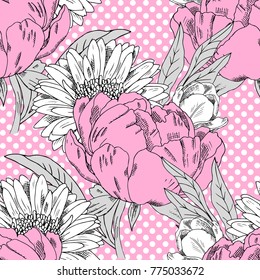 Vector seamless pattern with peony 2
