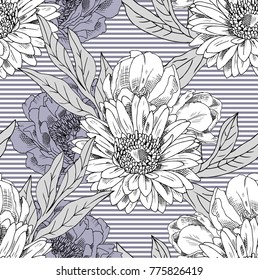 Vector seamless pattern with peony 2