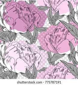 Vector seamless pattern with peony 9