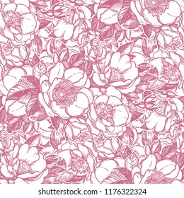 Vector seamless pattern with peony flowers.