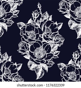 Vector seamless pattern with peony flowers.