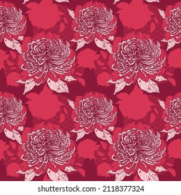 Patrón vectorial sin fisuras de flores de peonía y adorno asiático