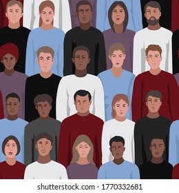 Vector seamless pattern with people faces of different nationalities.