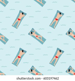 Vector seamless pattern with people in the sea