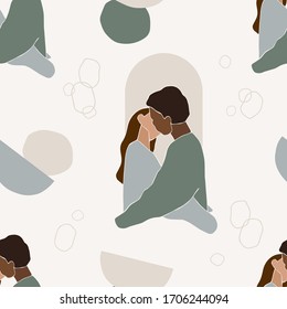 Vektorillustration Nahtlose Muster mit Menschen Silhouette, abstrakte Figuren. Handgezeichnete angesagte Illustration. Flaches Design.