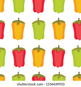 Vector seamless pattern with pepper. Green, red and yellow vegetables for design packaging, textile, background, design greeting card and poster.