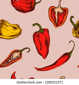 Vector seamless pattern of peppers Hand drawn vector illustration