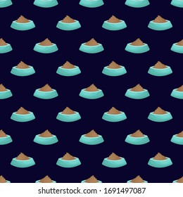 Vector seamless pattern with pet bowls; pet shop design for fabric, wallpaper, package, wrapping paper, textile, web design.