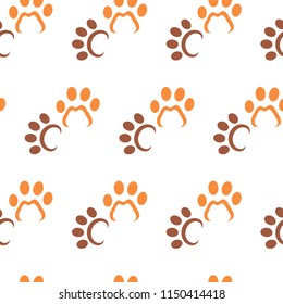 Vector seamless pattern with pet paws isolated on white backdrop. Veterinary background. Can be used for wrapping paper for shop zoo, web or design of banners.