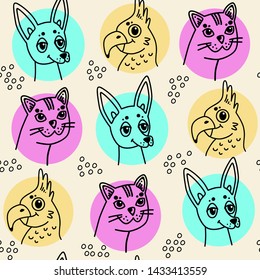 Vector seamless pattern with pets for kids